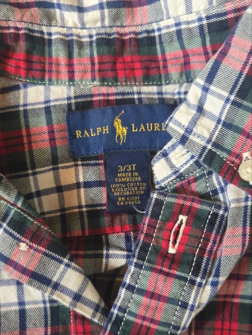 Ralph Lauren Red, Navy & White Plaid Button-Down Shirt